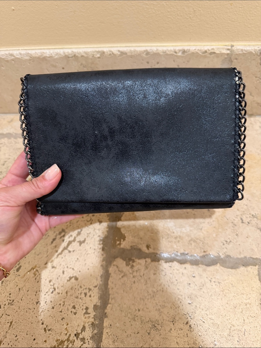Chelsea28 Black Chain-Trim Wristlet Clutch